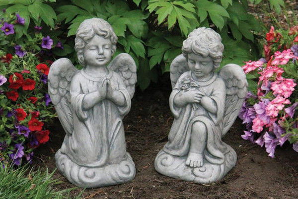 Sweet Blessing Angel Garden Statues Set Pair Memorial Praying Roses